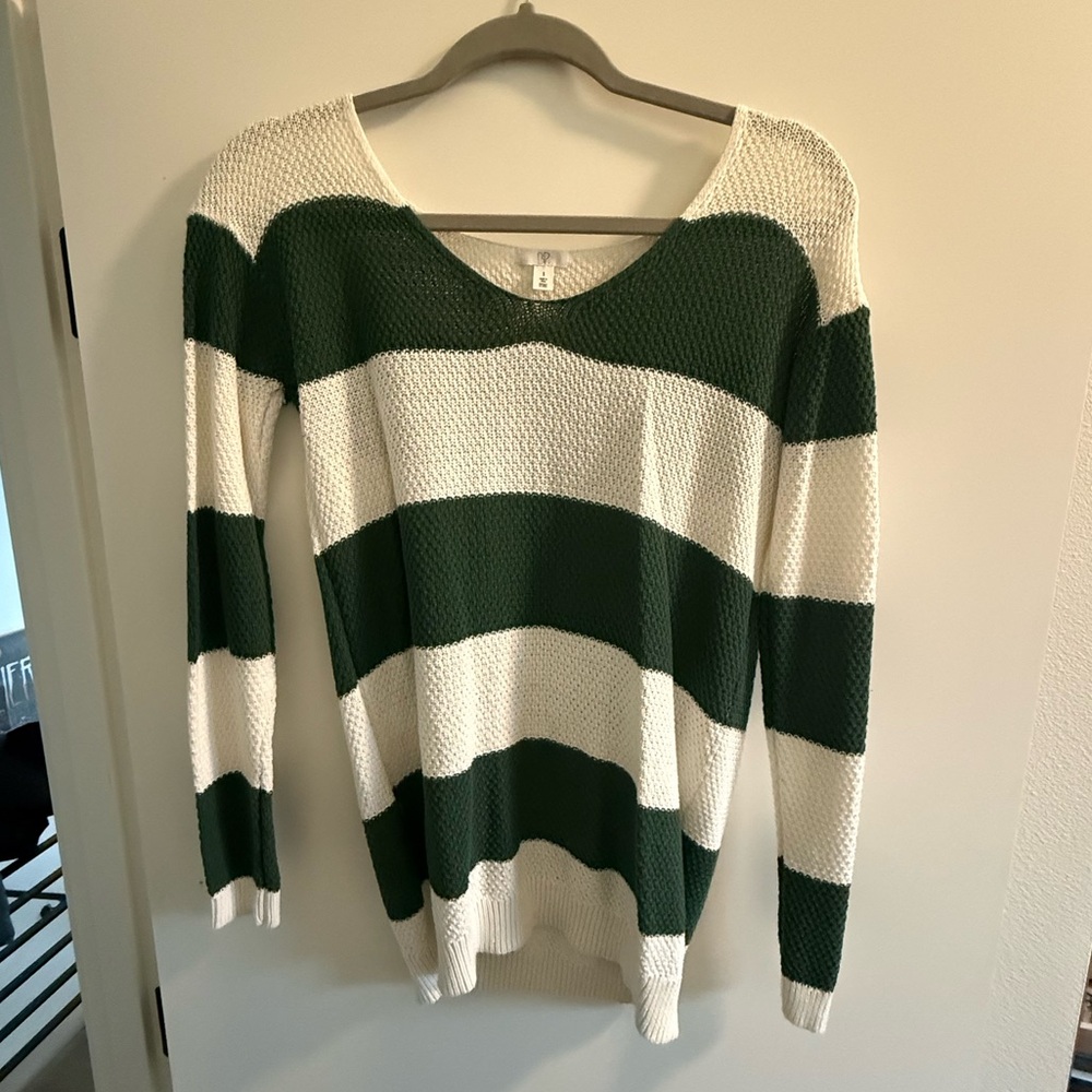 BP Green and White Striped Women's Sweater